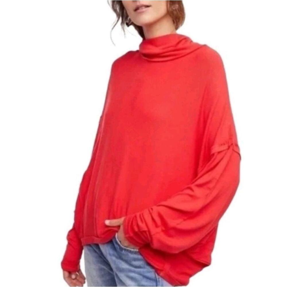 We The Free Red Draped Turtleneck Pullover
